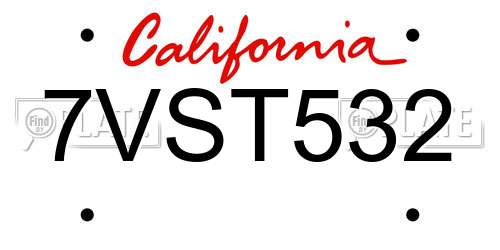 7VST532 California License Plate