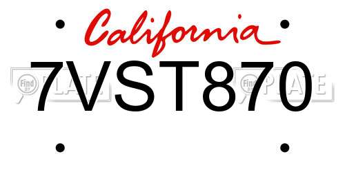 7VST870 California License Plate