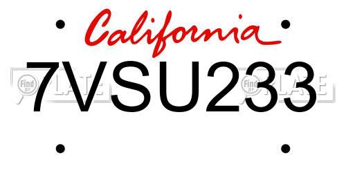 7VSU233 California License Plate