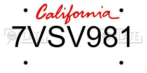 7VSV981 California License Plate