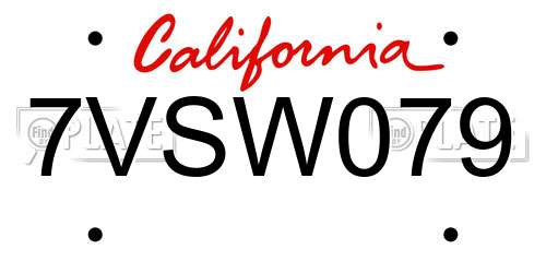 7VSW079 California License Plate
