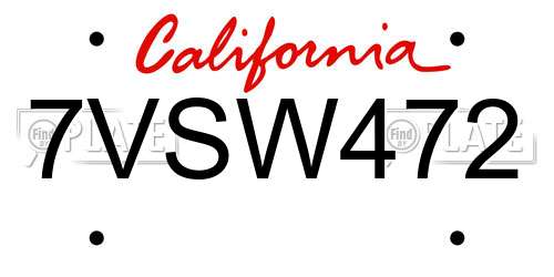 7VSW472 California License Plate