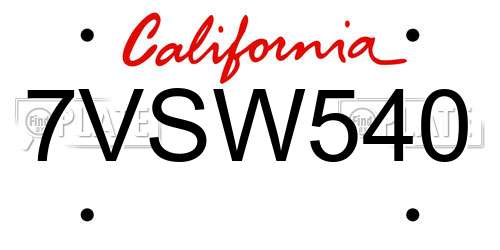 7VSW540 California License Plate