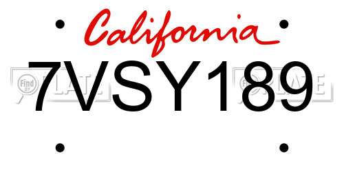 7VSY189 California License Plate