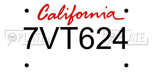 7VT624 California License Plate