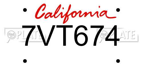 7VT674 California License Plate