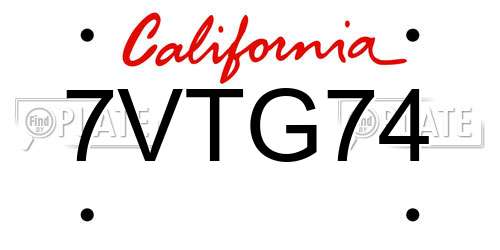 7VTG74 California License Plate