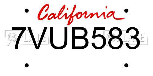 7VUB583 California License Plate