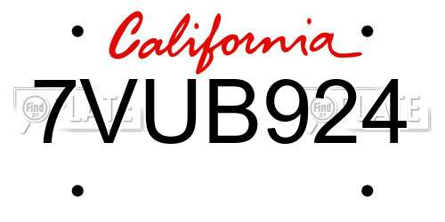 7VUB924 California License Plate