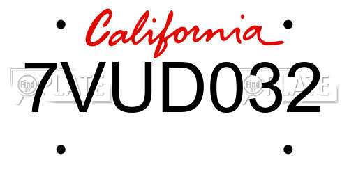 7VUD032 California License Plate