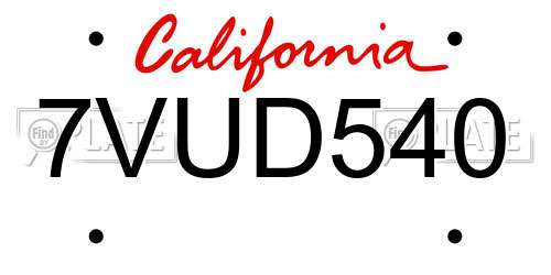 7VUD540 California License Plate