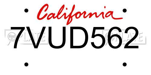 7VUD562 California License Plate
