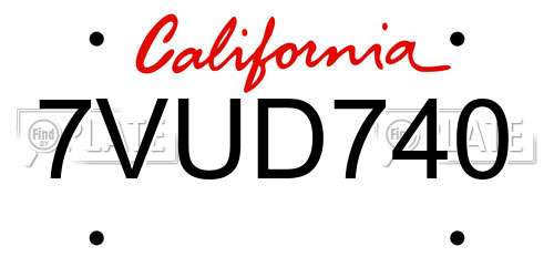 7VUD740 California License Plate