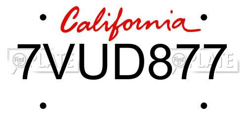 7VUD877 California License Plate