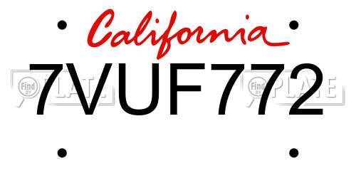 7VUF772 California License Plate