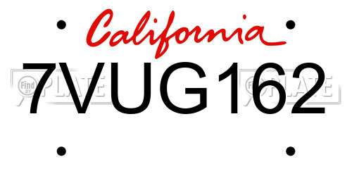 7VUG162 California License Plate