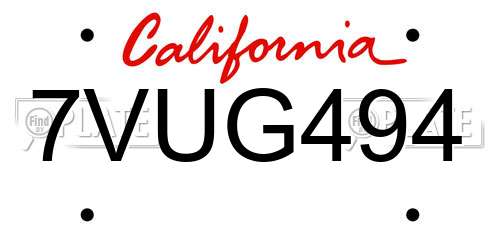 7VUG494 California License Plate