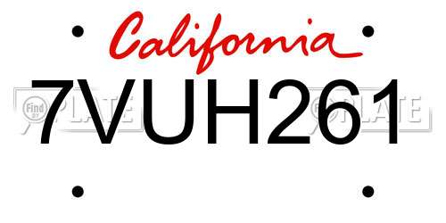 7VUH261 California License Plate