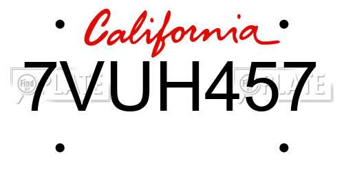 7VUH457 California License Plate