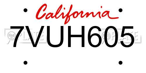 7VUH605 California License Plate