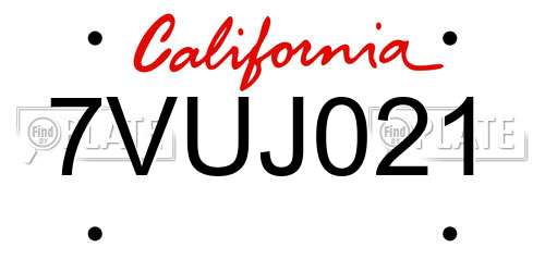 7VUJ021 California License Plate