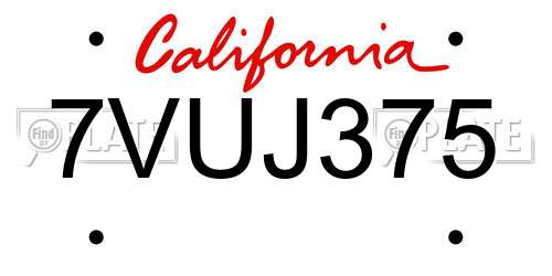 7VUJ375 California License Plate