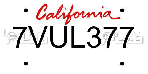 7VUL377 California License Plate