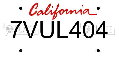 7VUL404 California License Plate