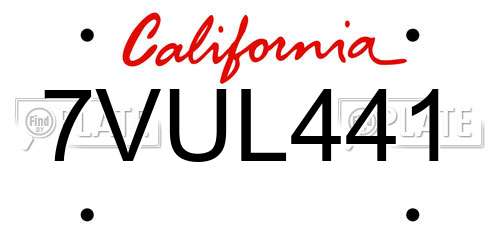 7VUL441 California License Plate