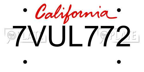 7VUL772 California License Plate