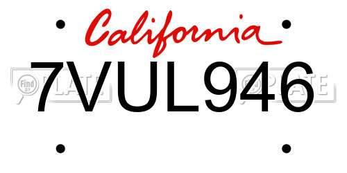 7VUL946 California License Plate