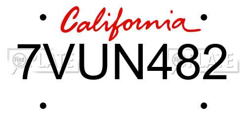 7VUN482 California License Plate