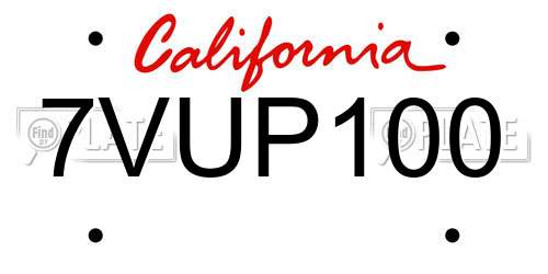 7VUP100 California License Plate