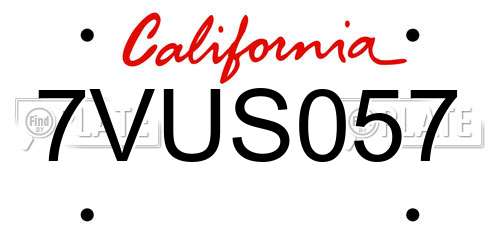 7VUS057 California License Plate