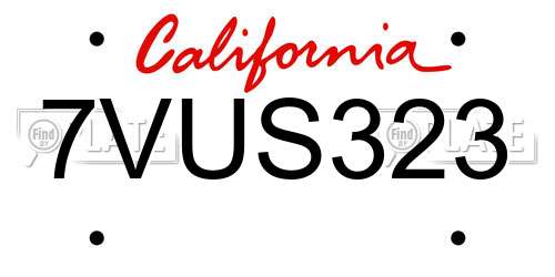 7VUS323 California License Plate