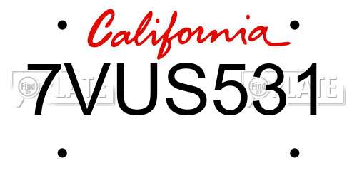 7VUS531 California License Plate