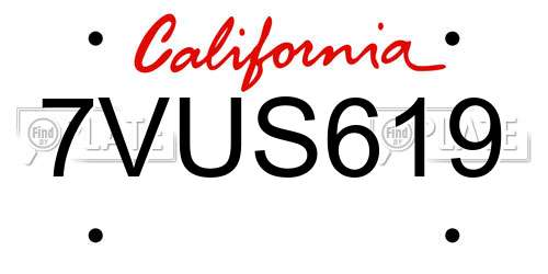 7VUS619 California License Plate