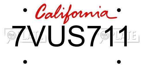 7VUS711 California License Plate