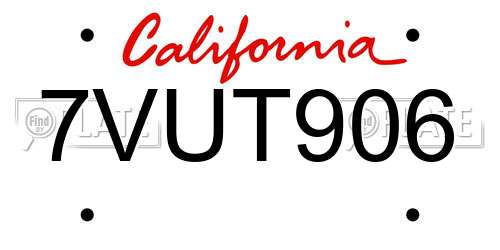7VUT906 California License Plate