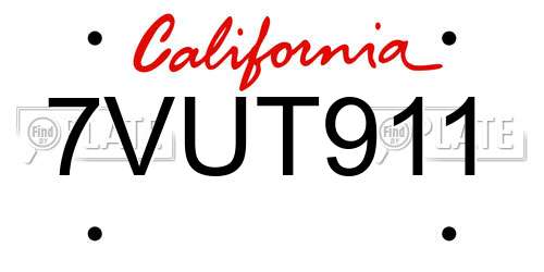 7VUT911 California License Plate