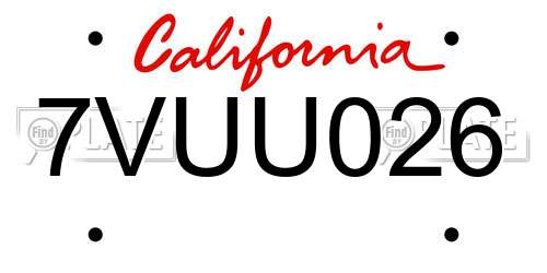 7VUU026 California License Plate