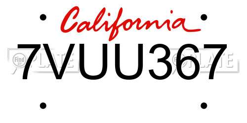 7VUU367 California License Plate