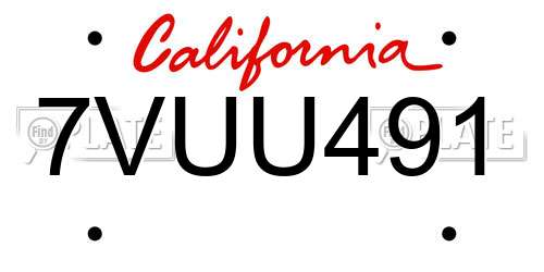 7VUU491 California License Plate