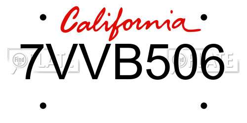 7VVB506 California License Plate