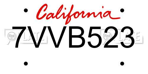 7VVB523 California License Plate