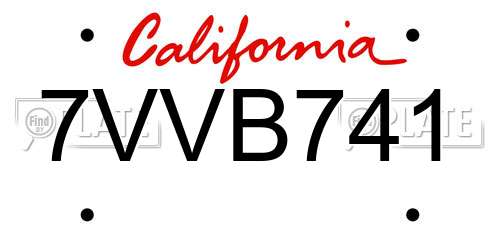7VVB741 California License Plate
