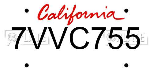 7VVC755 California License Plate