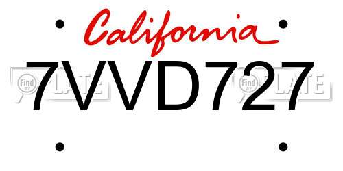 7VVD727 California License Plate