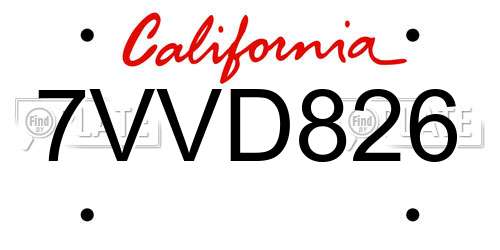 7VVD826 California License Plate