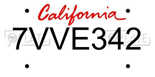 7VVE342 California License Plate